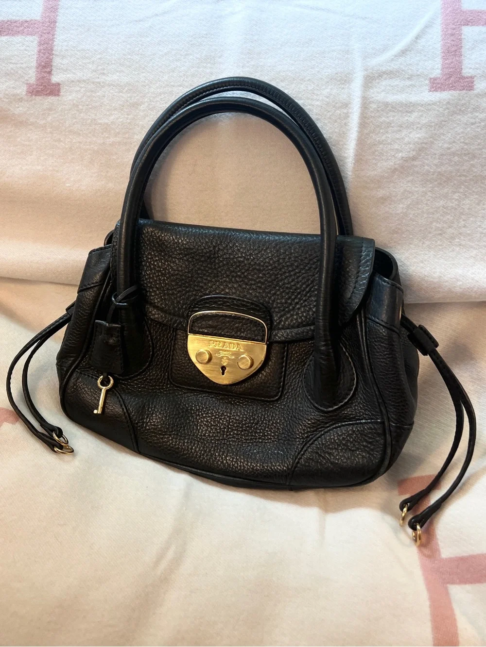 Prada Vintage lock and key bag! RARE! Black Leather Tote⭐️ Offers welcome!